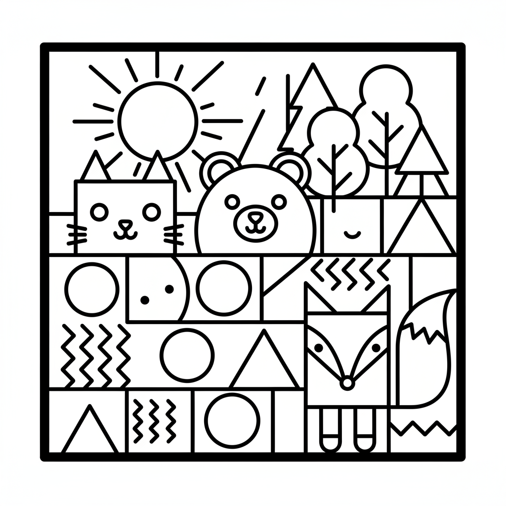 Geometric coloring page for kids - Standard style