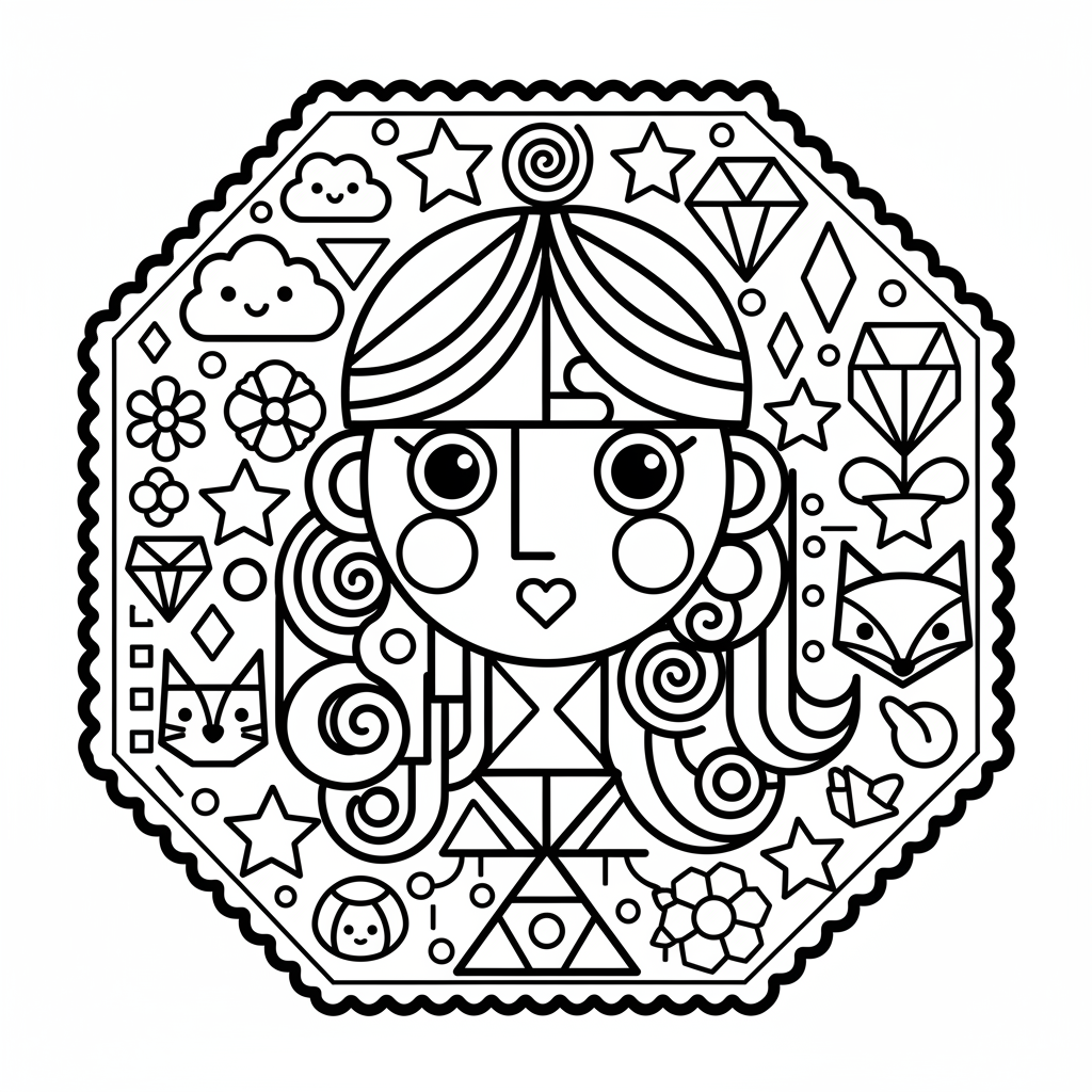 Geometric coloring page for women - Standard style
