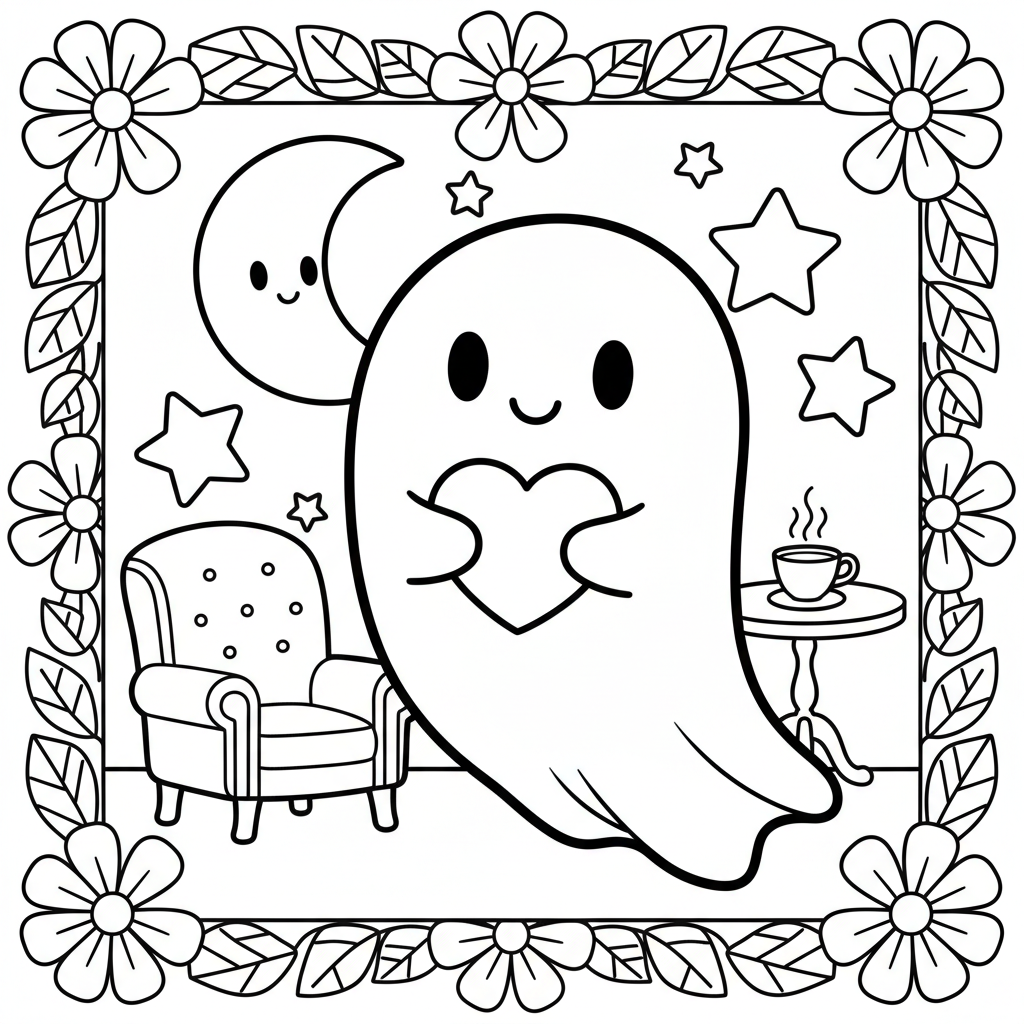 Ghost coloring page for seniors - Standard style