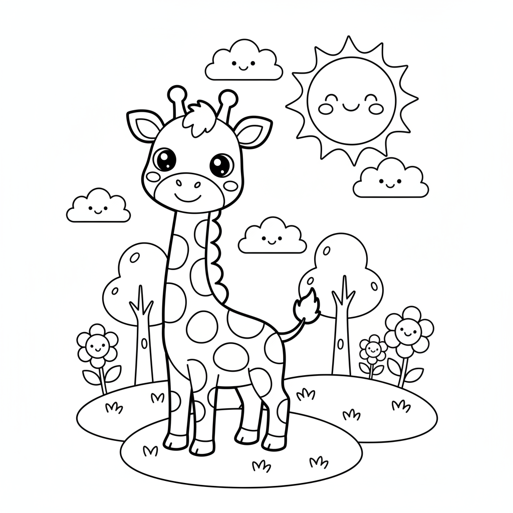 Giraffe coloring page for kids - Standard style