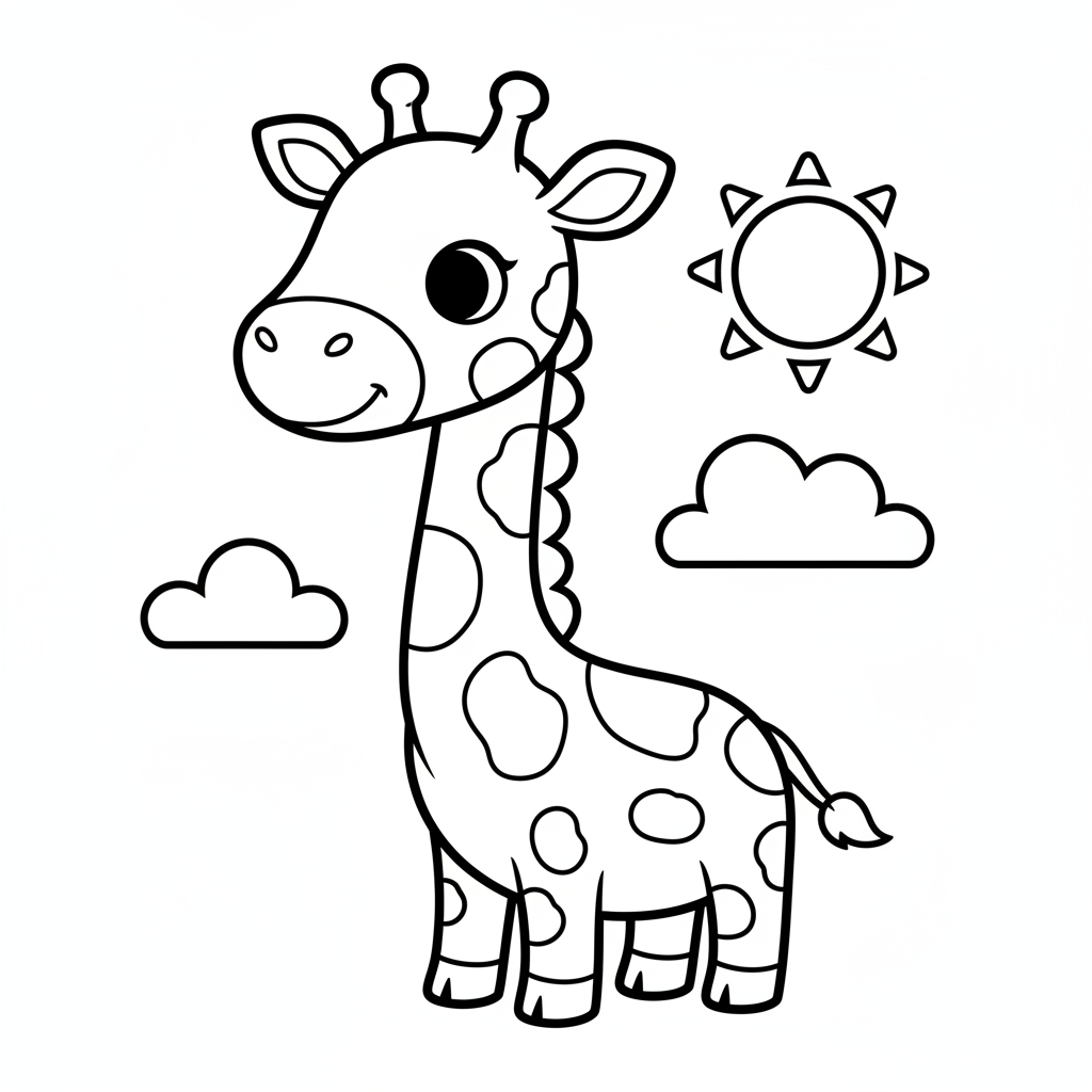 Giraffe coloring page for preschoolers - Standard style