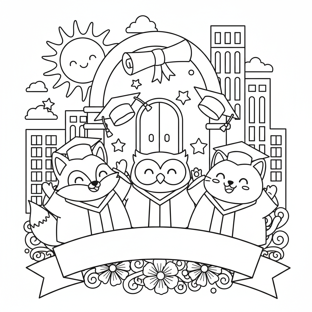 Graduation coloring page for adults - Standard style