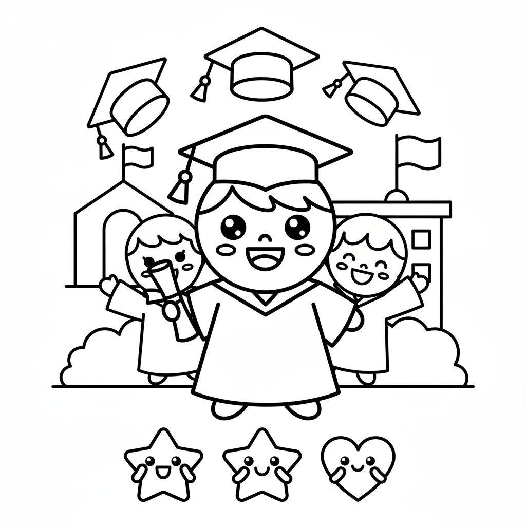 Graduation coloring page for beginners - Standard style