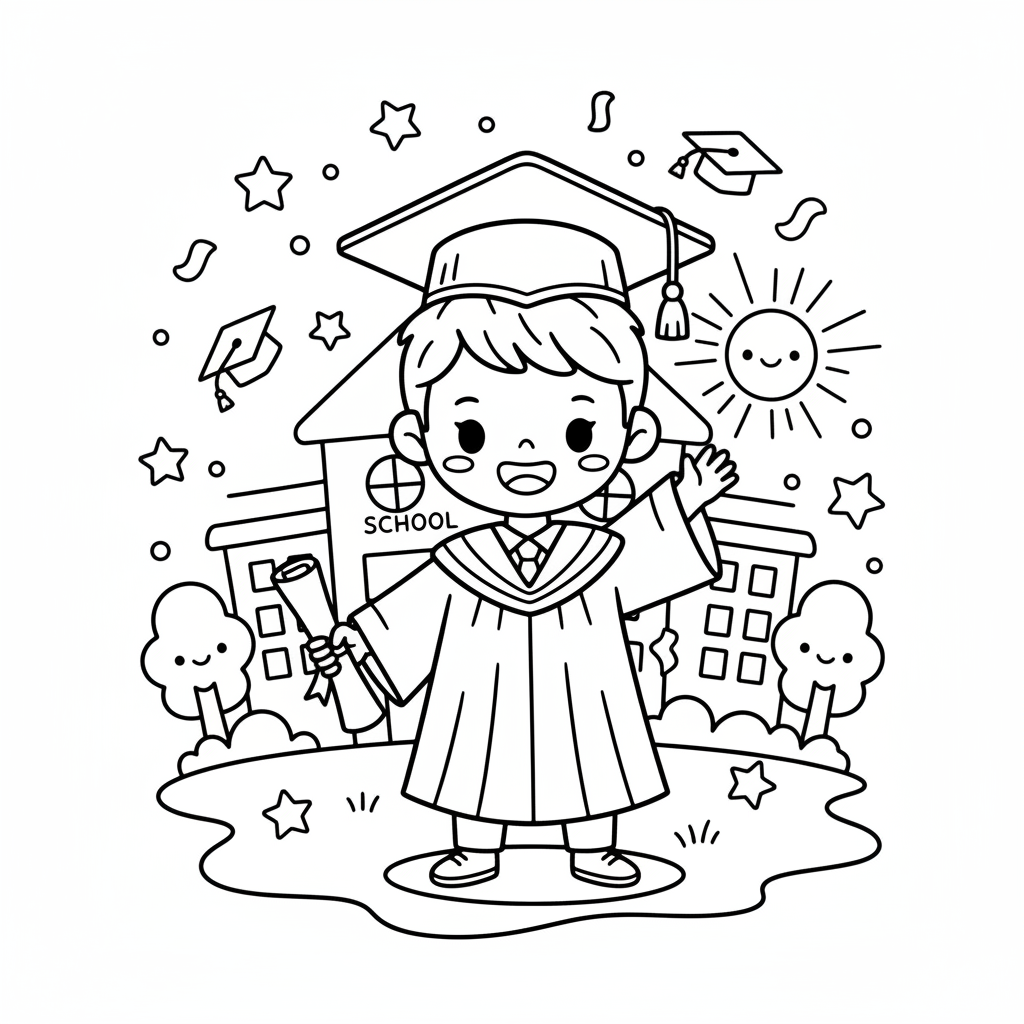Graduation coloring page for boys - Standard style