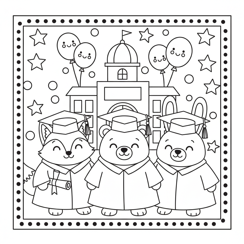 Graduation coloring page for kids - Standard style