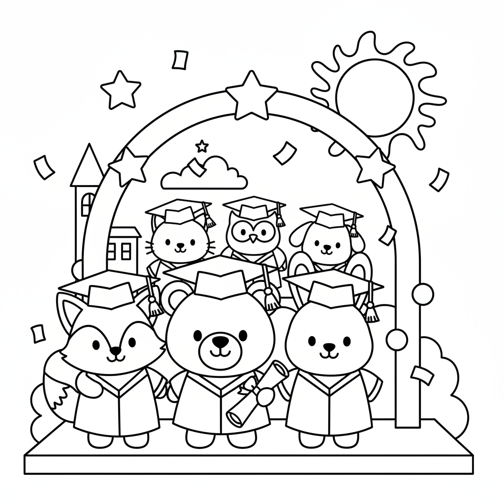 Graduation coloring page for kindergarteners - Standard style