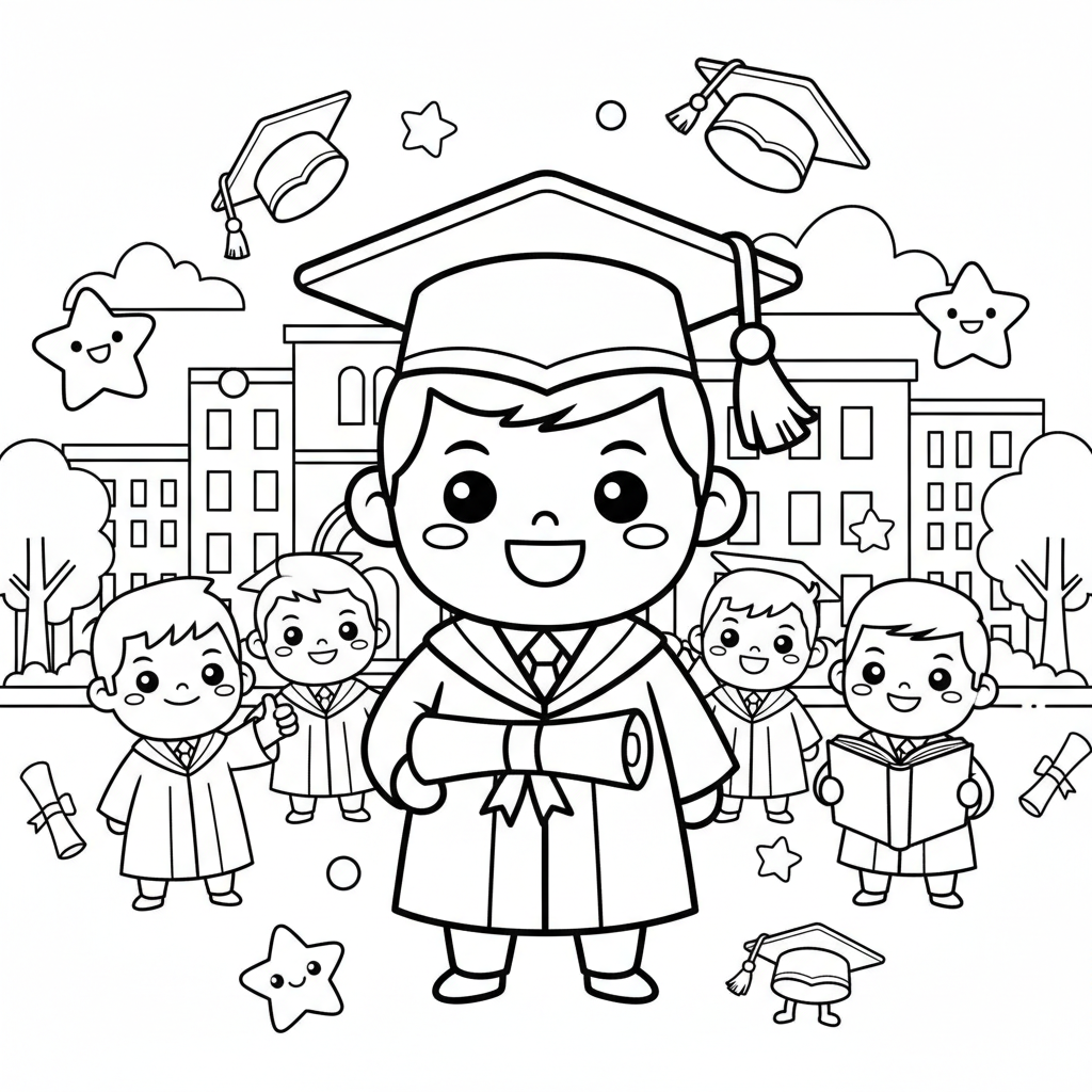 Graduation coloring page for men - Standard style