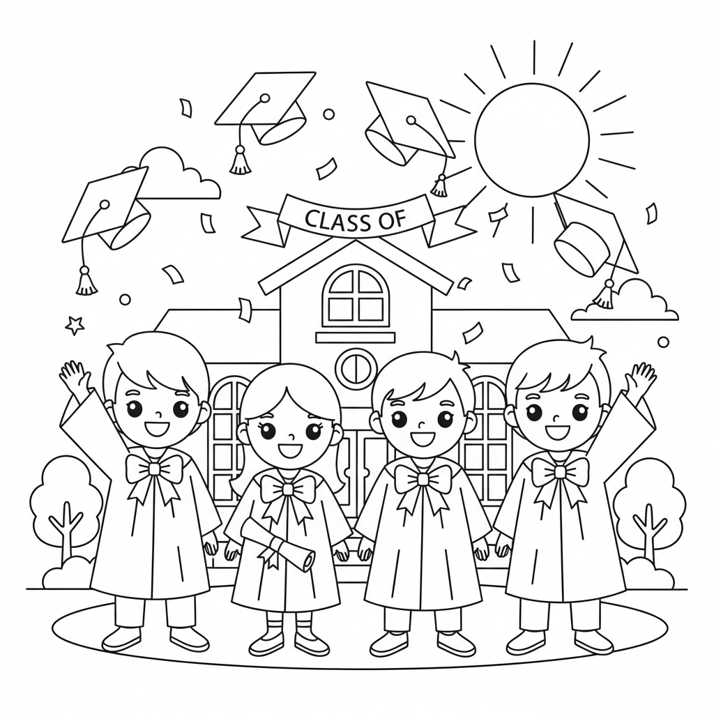 Graduation coloring page for teens - Standard style