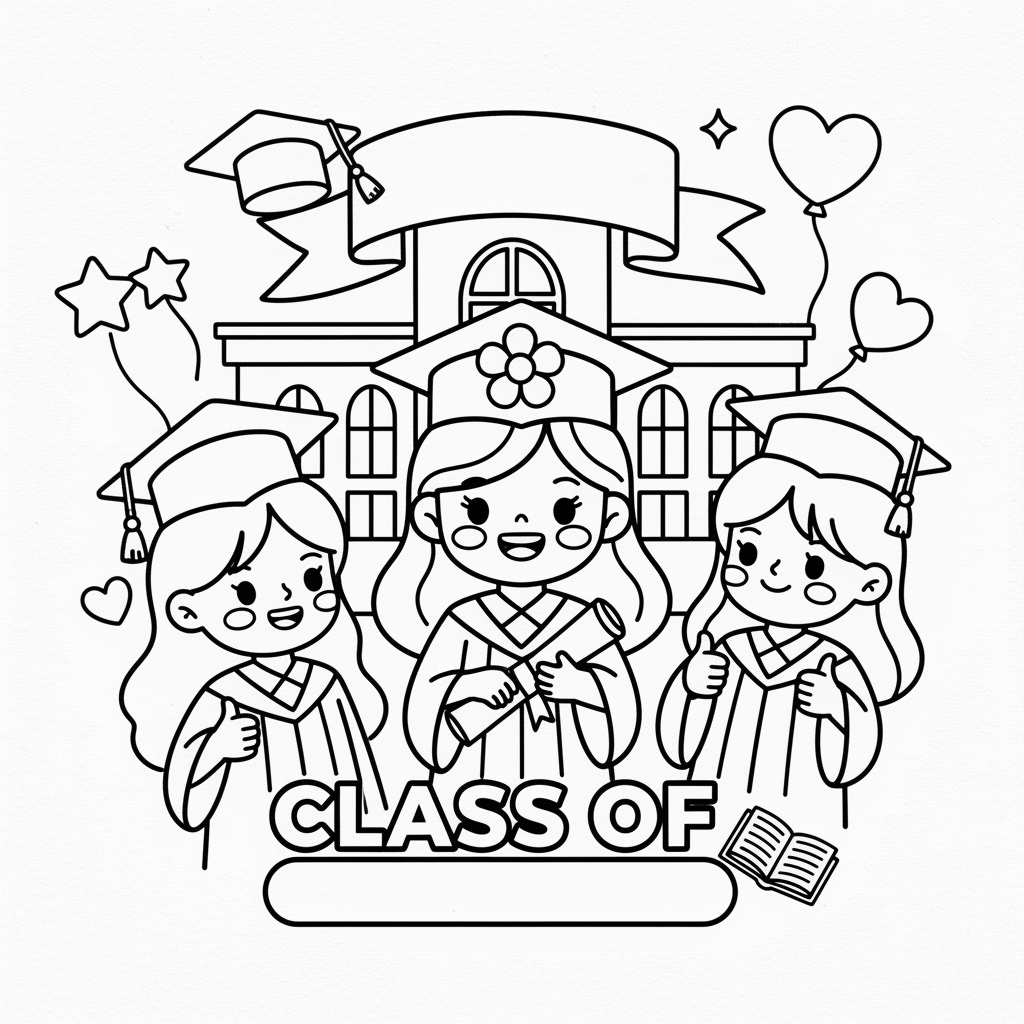 Graduation coloring page for women - Standard style