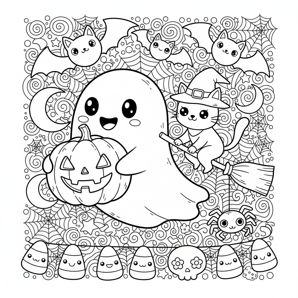 Halloween coloring page for adults - Standard style