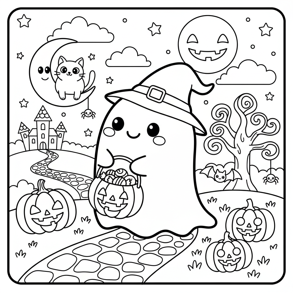 Halloween coloring page for intermediates - Standard style