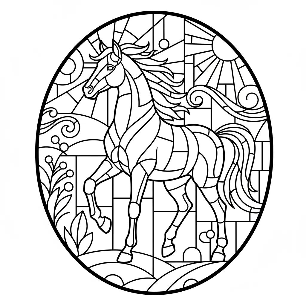Horse coloring page for intermediates - Standard style