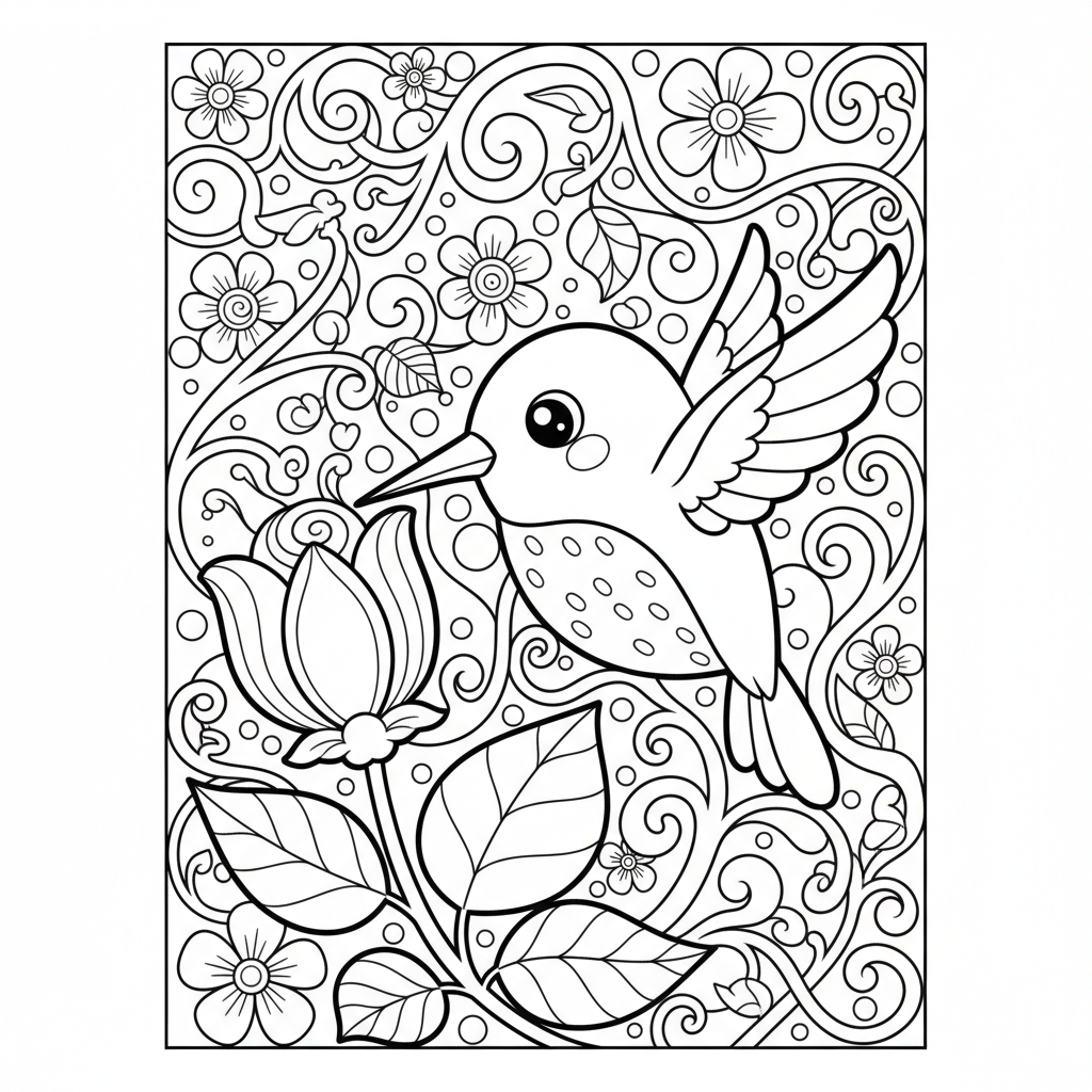 Hummingbird coloring page for adults - Standard style