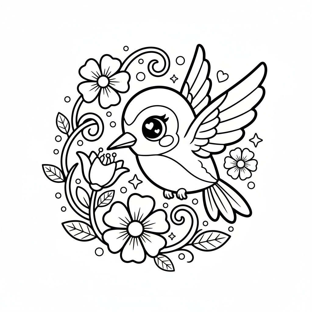 Free printable Hummingbird coloring page for Girls. High-quality black and white coloring sheet designed for Girls. Perfect for creativity and fun.