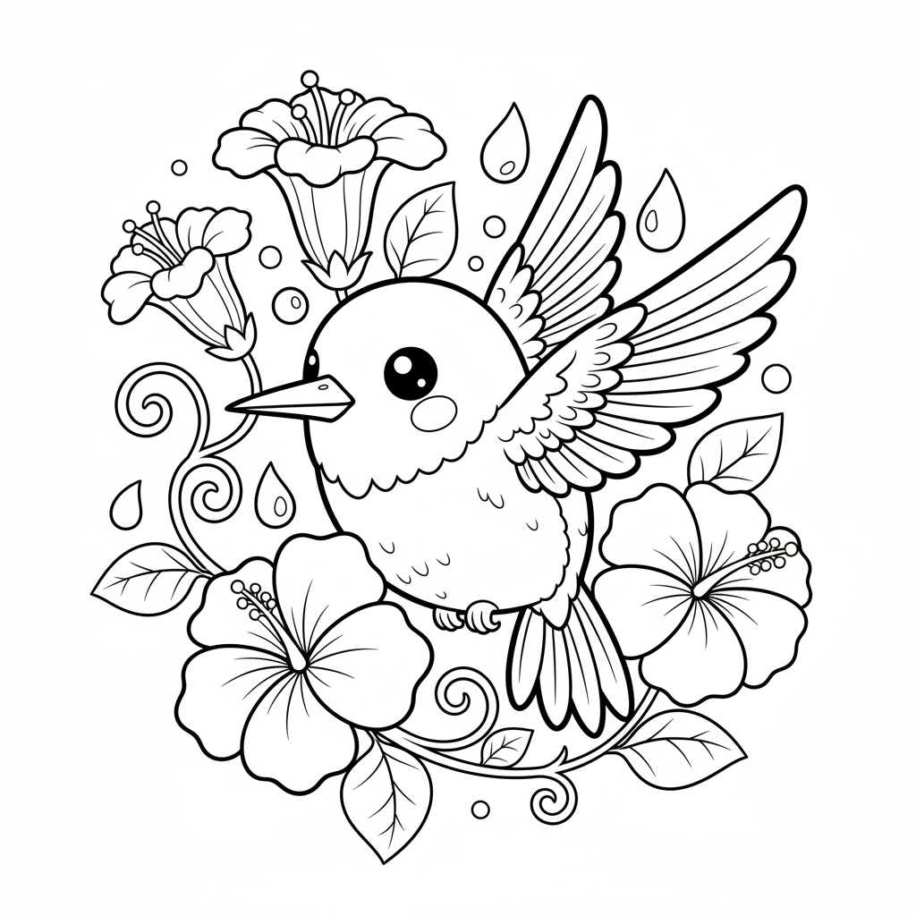 Hummingbird coloring page for intermediates - Standard style