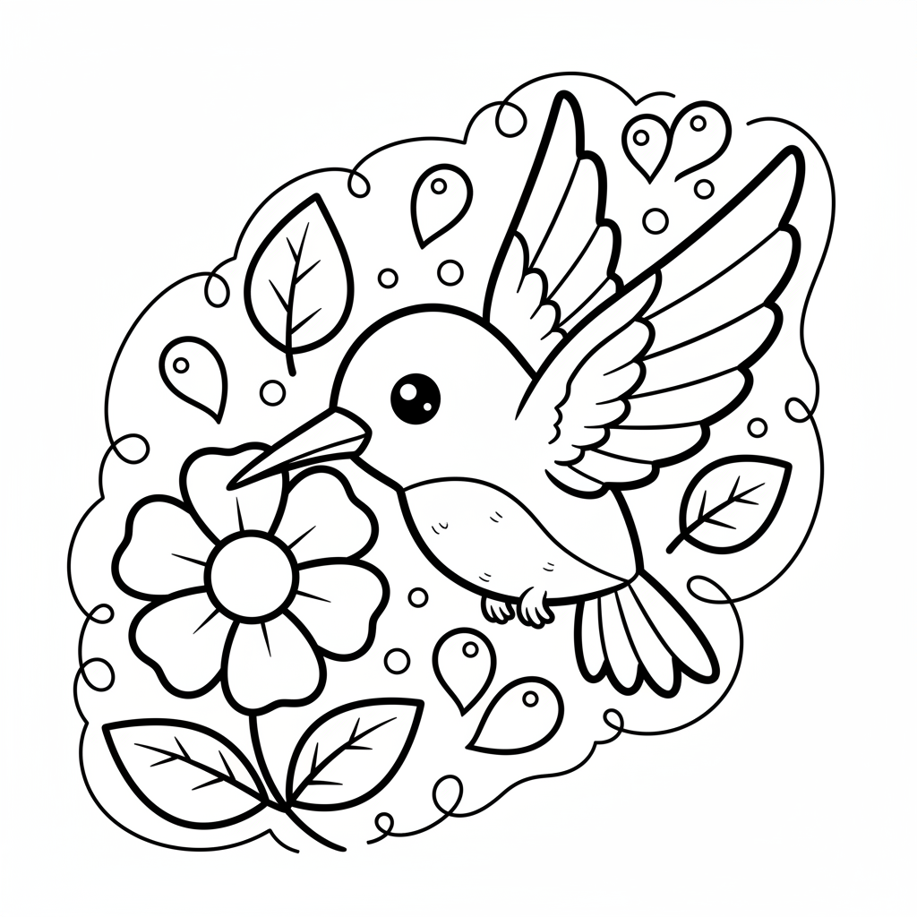 Hummingbird coloring page for kids - Standard style