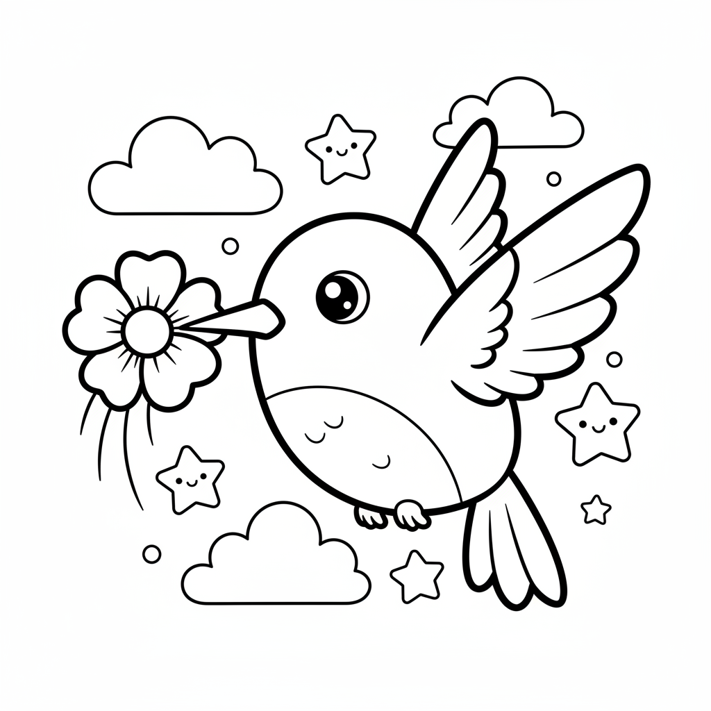 Hummingbird coloring page for toddlers - Standard style