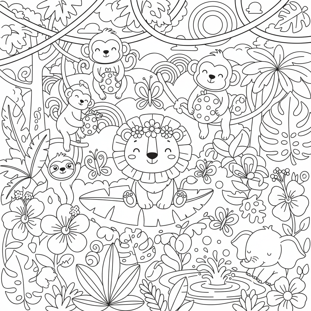 Jungle coloring page for adults - Standard style