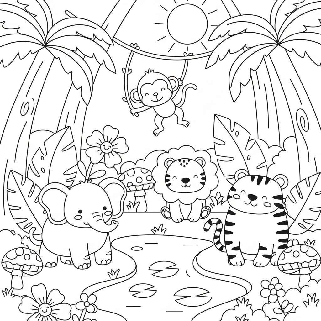 Jungle coloring page for beginners - Standard style
