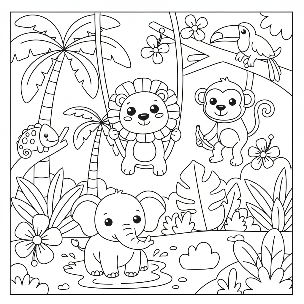 Jungle coloring page for boys - Standard style