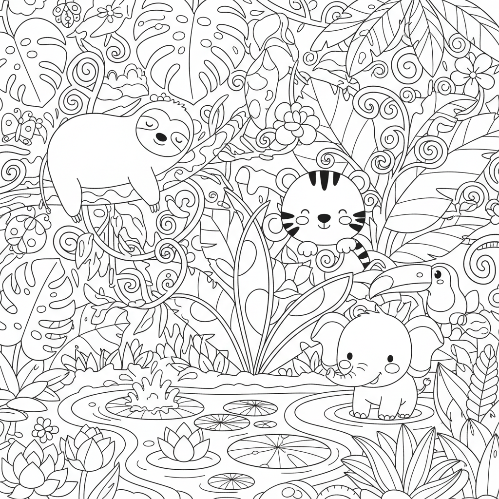 Jungle coloring page for experts - Standard style
