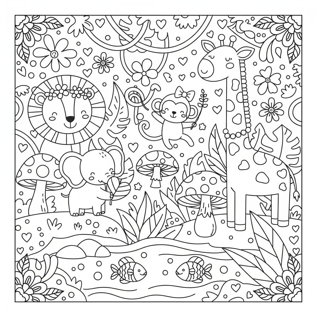 Jungle coloring page for girls - Standard style