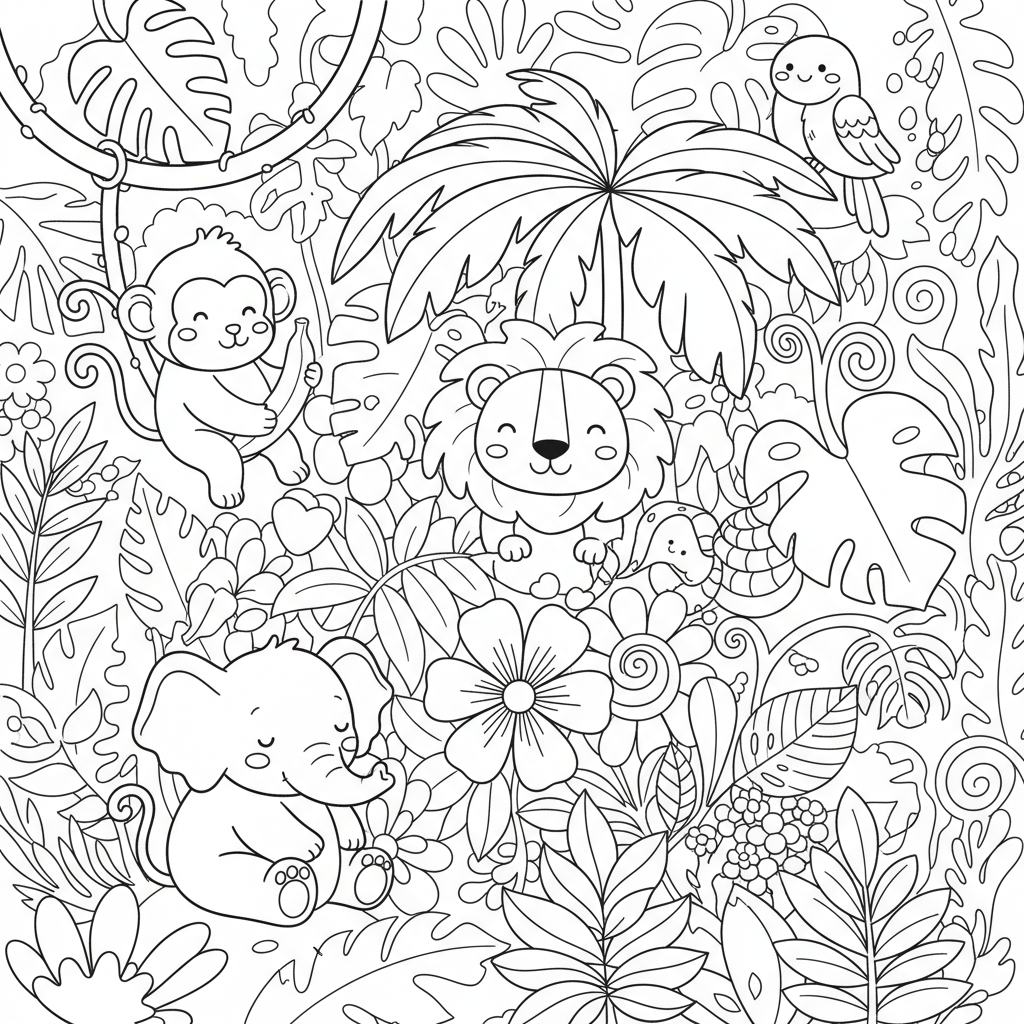 Jungle coloring page for intermediates - Standard style