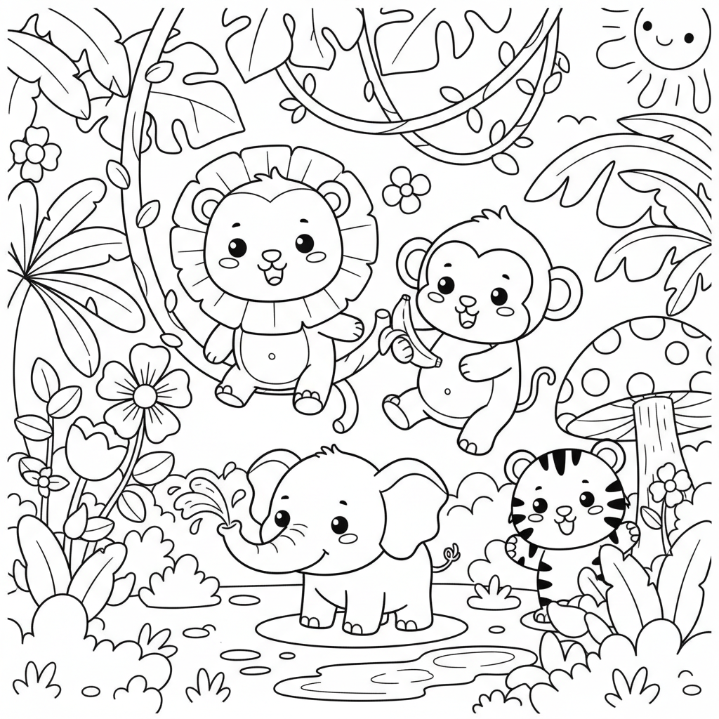 Jungle coloring page for kids - Standard style