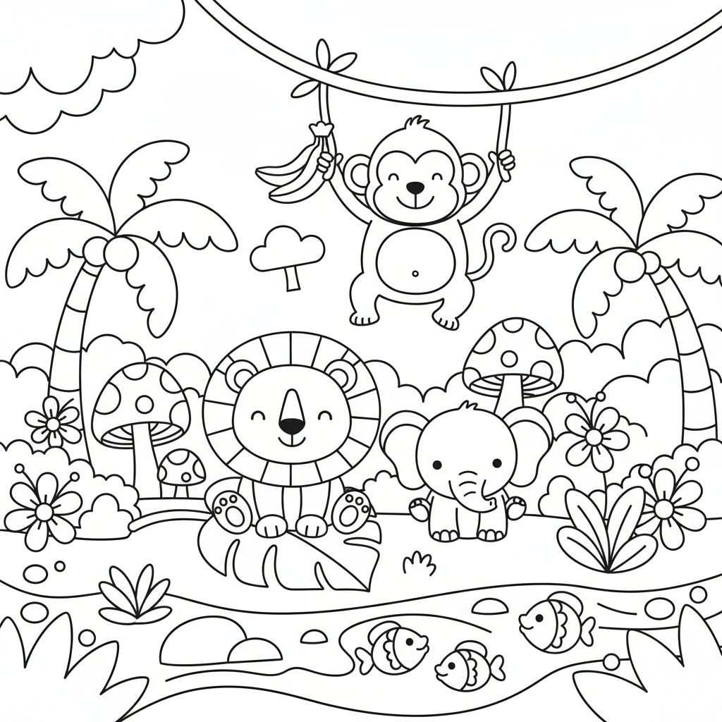 Jungle coloring page for kindergarteners - Standard style
