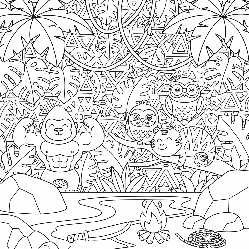 Jungle coloring page for men - Standard style