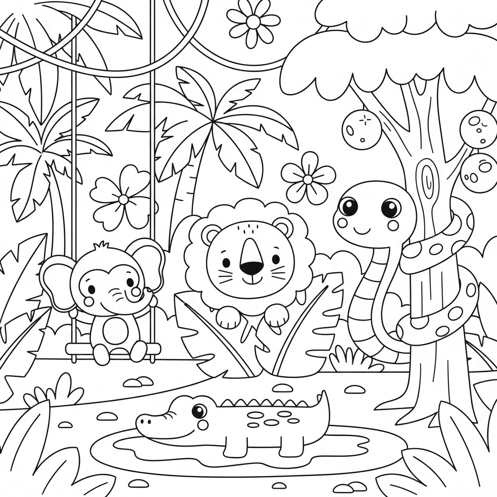 Jungle coloring page for preschoolers - Standard style