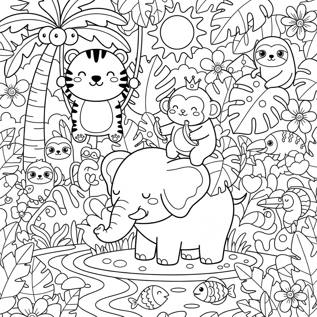 Jungle coloring page for teens - Standard style