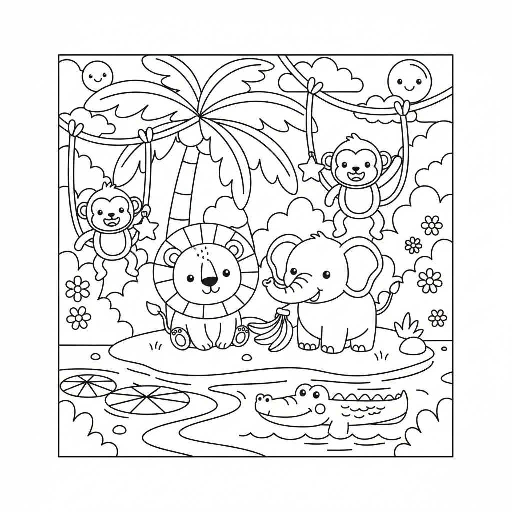 Jungle coloring page for toddlers - Standard style