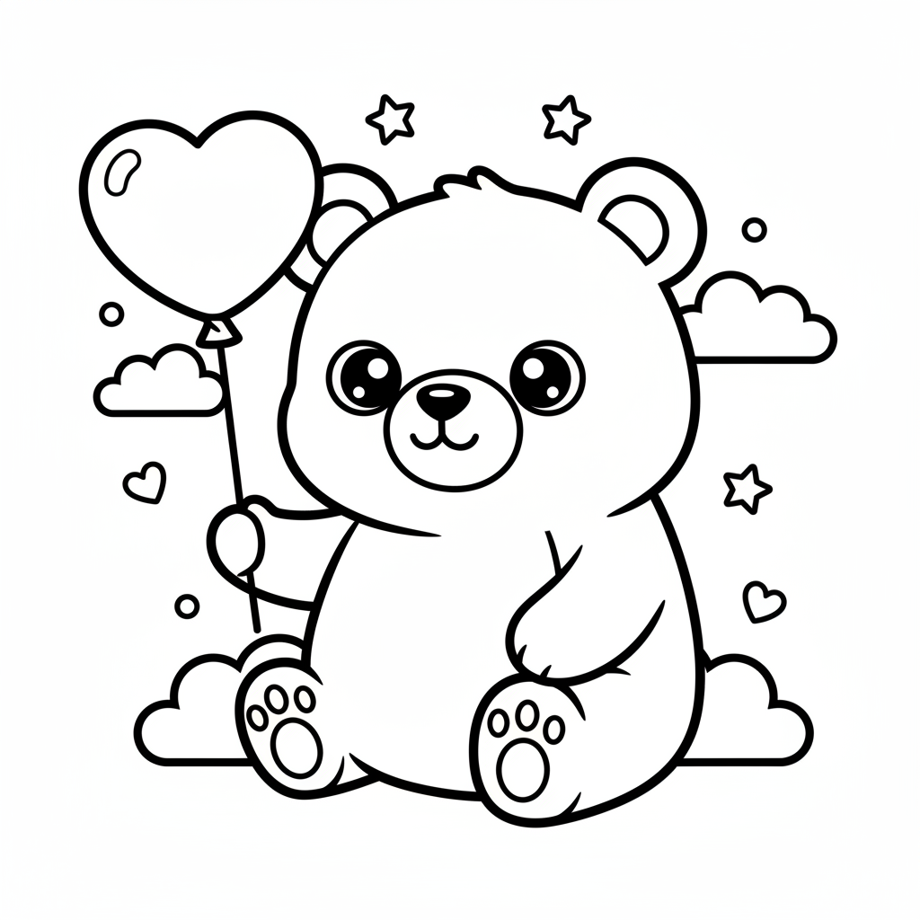 Bear coloring page for everyone - Kawaii style