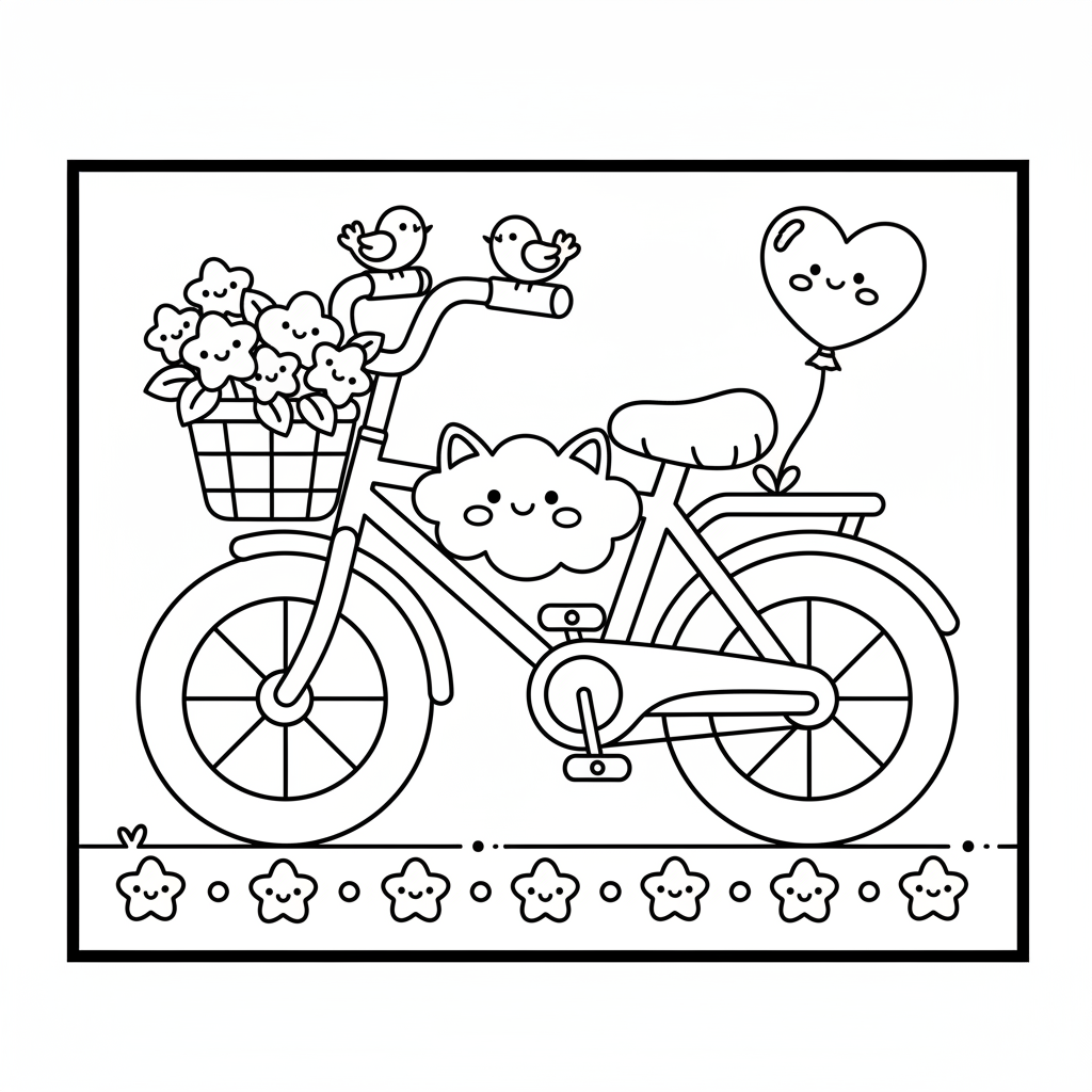 Bicycle coloring page for everyone - Kawaii style