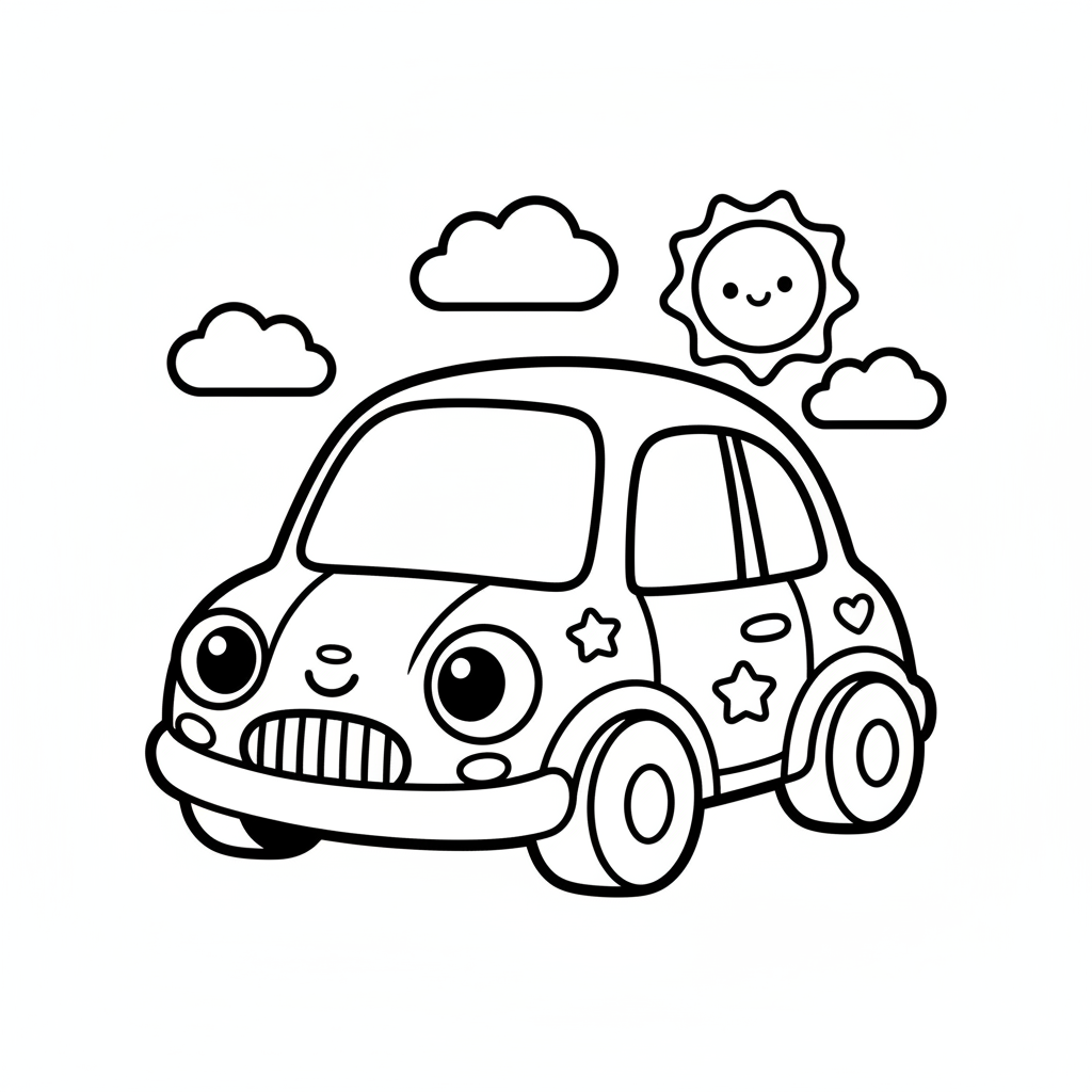Car coloring page for everyone - Kawaii style