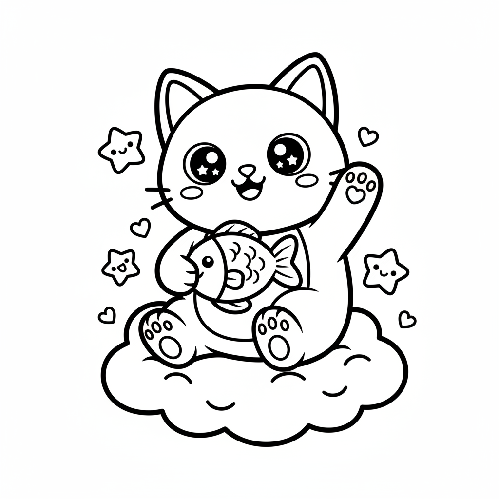Cat coloring page for everyone - Kawaii style