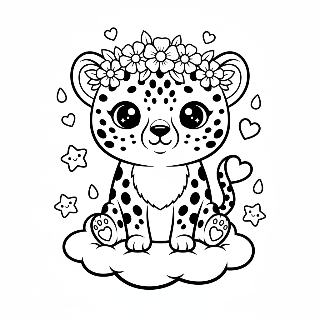 Cheetah coloring page for everyone - Kawaii style
