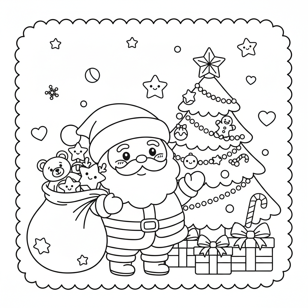 Christmas coloring page for everyone - Kawaii style