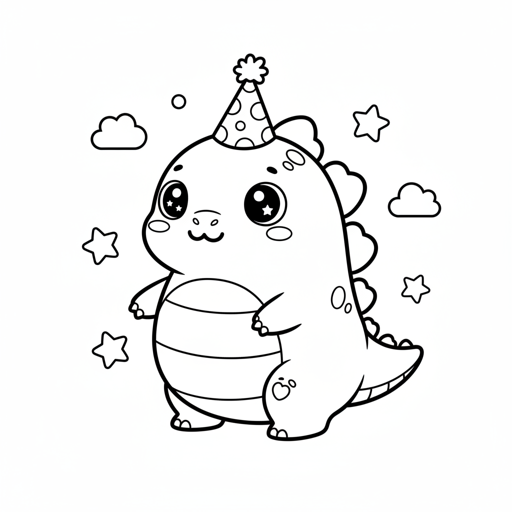 Dinosaur coloring page for everyone - Kawaii style