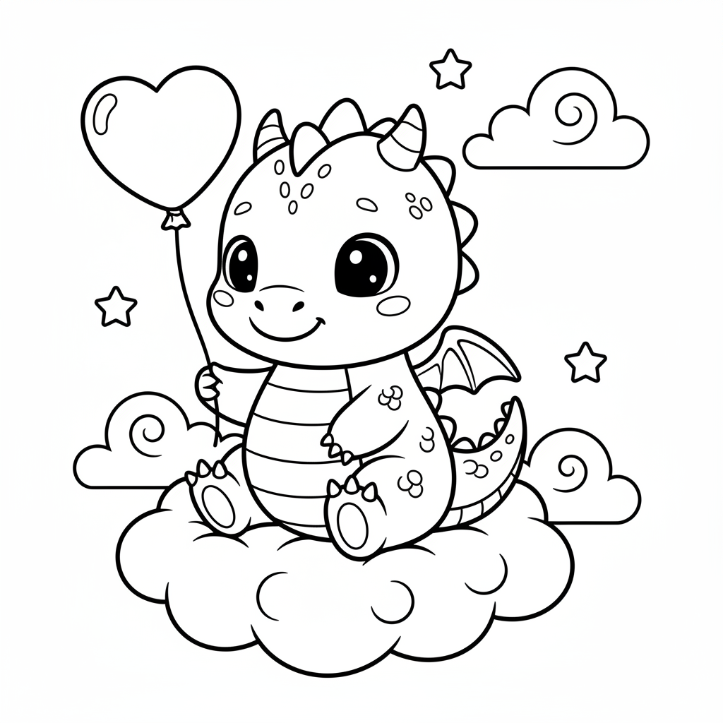 Dragon coloring page for everyone - Kawaii style