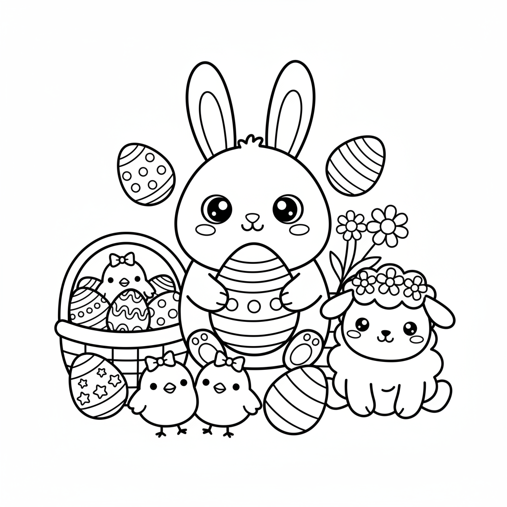 Easter coloring page for everyone - Kawaii style