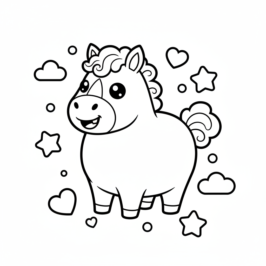 Horse coloring page for everyone - Kawaii style