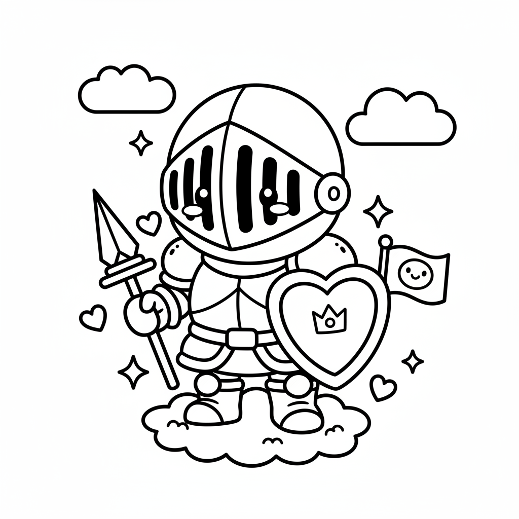 Knight coloring page for everyone - Kawaii style