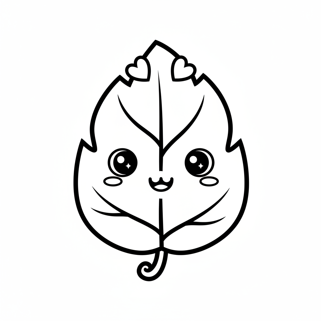 Leaf coloring page for everyone - Kawaii style
