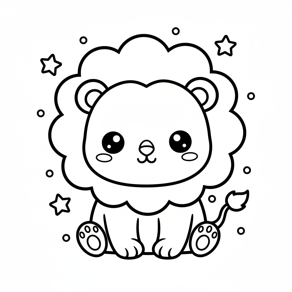 Lion coloring page for everyone - Kawaii style