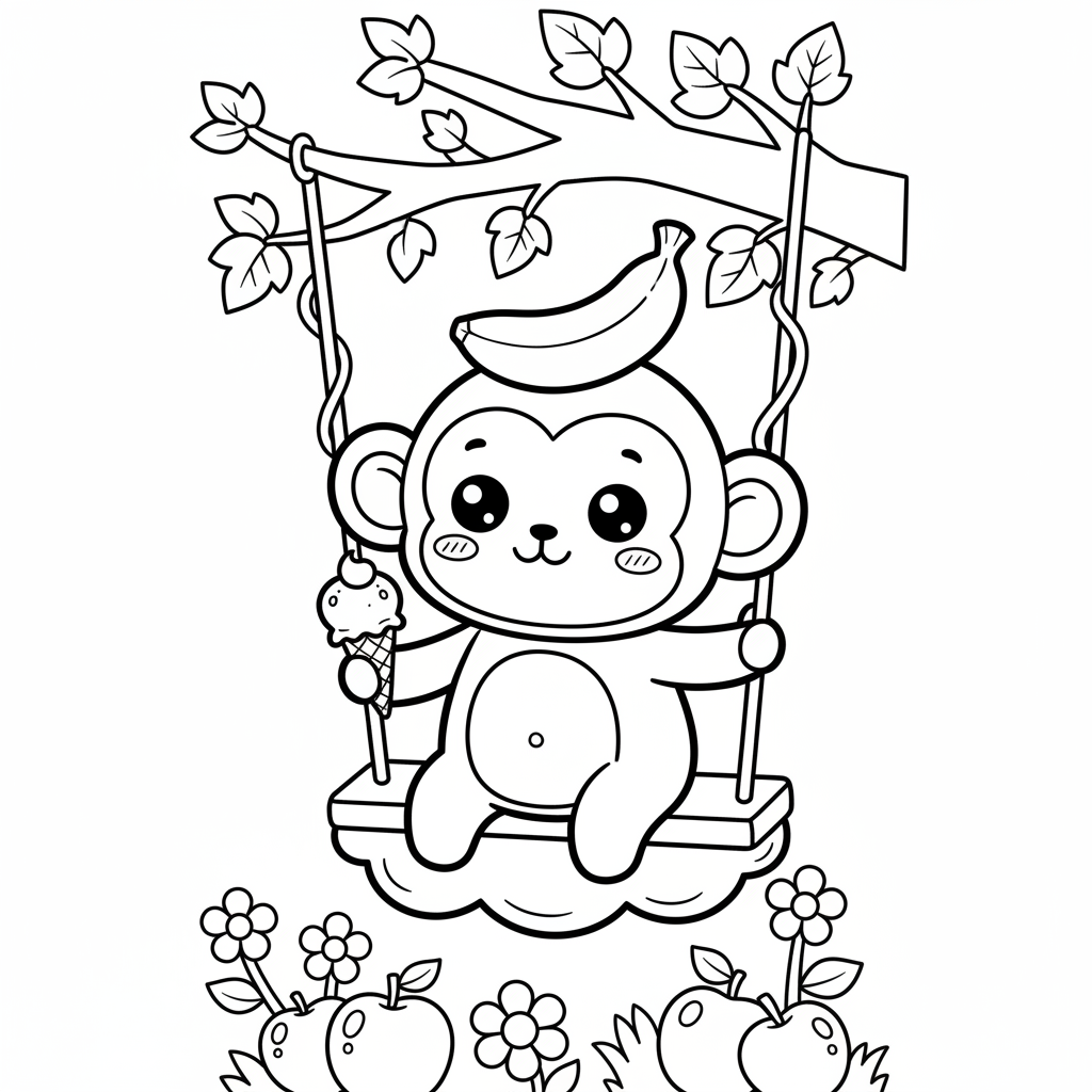 Free printable Monkey coloring page for Everyone. High-quality black and white coloring sheet designed for Everyone. Perfect for creativity and fun.
