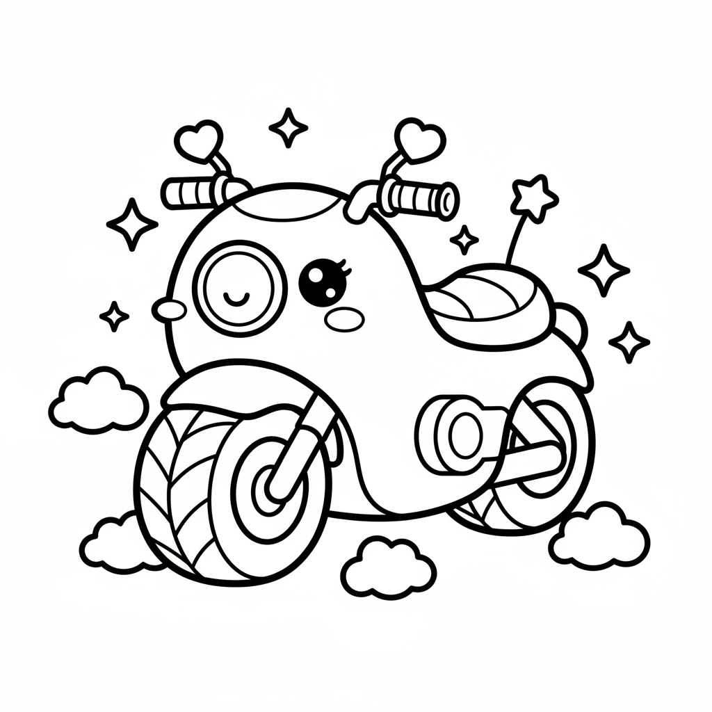 Motorcycle coloring page for everyone - Kawaii style