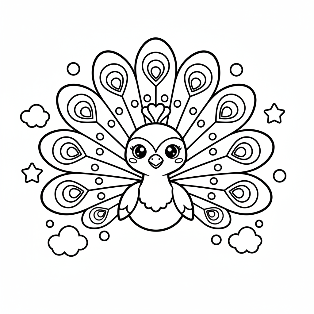 Free printable Peacock coloring page for Everyone. High-quality black and white coloring sheet designed for Everyone. Perfect for creativity and fun.