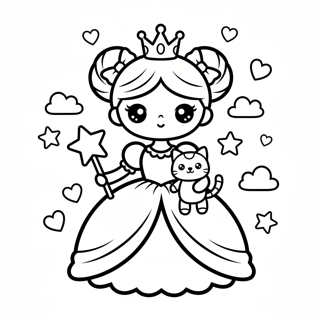 Princess coloring page for everyone - Kawaii style
